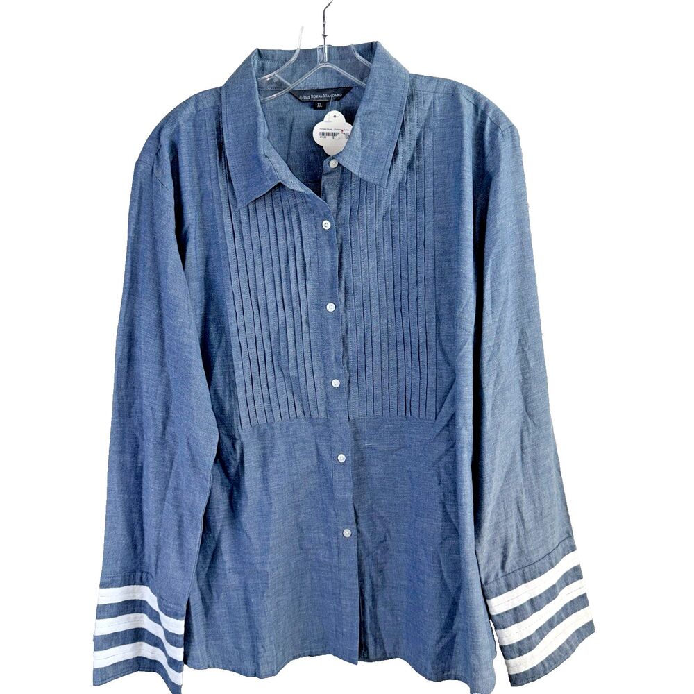 New The Royal Standard XL Women Long Sleeve Button Down Pleated Work Chambray